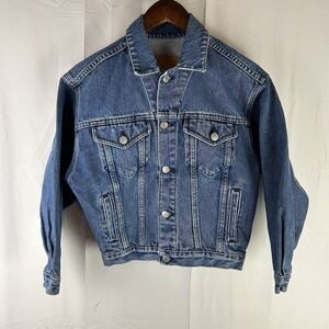 Vintage Gap Denim Jacket Womens Large Blue Trucker Jean Coat 90s Style Cropped‎